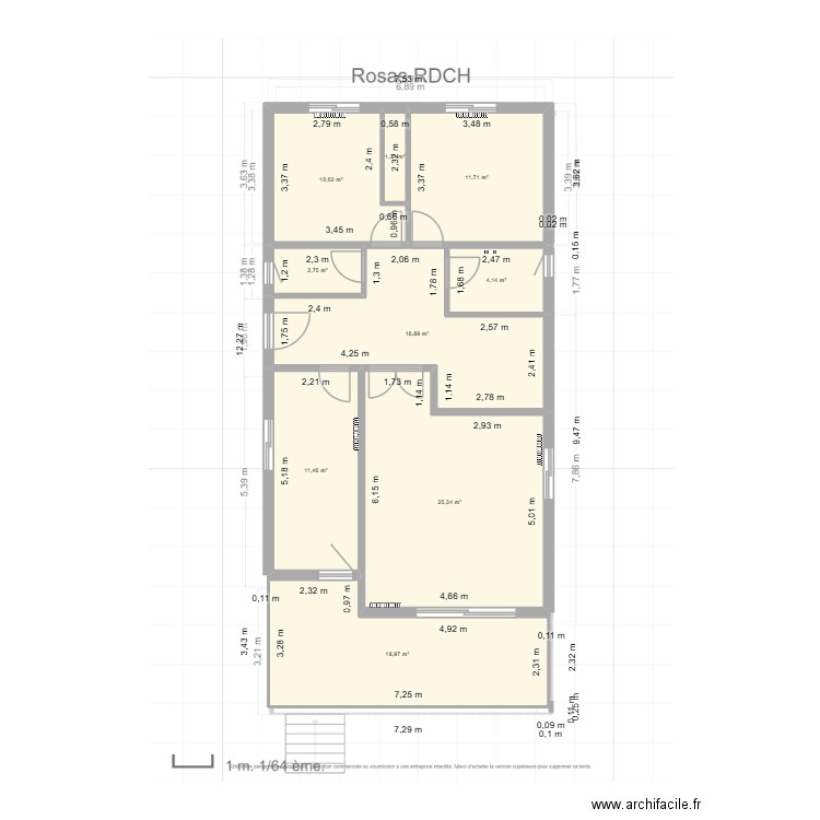 Rosas RDCH Existant 1. Plan de 9 pièces et 103 m2