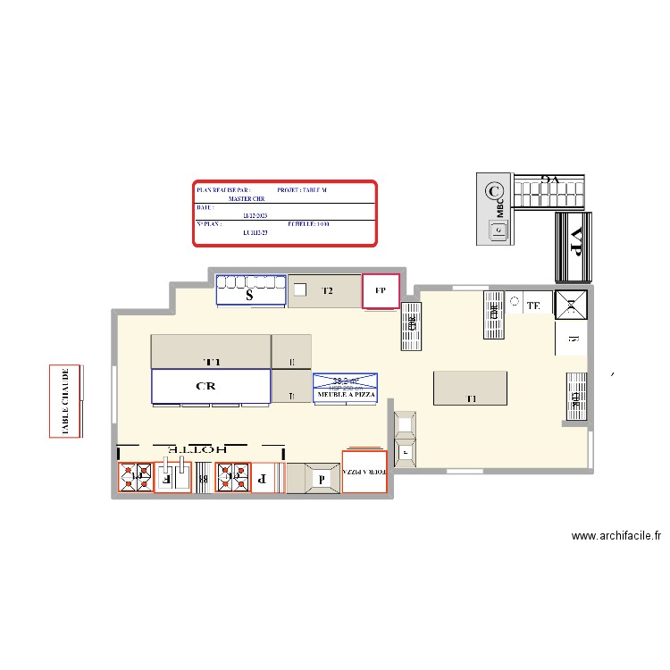 TABLE M. Plan de 1 pièce et 38 m2