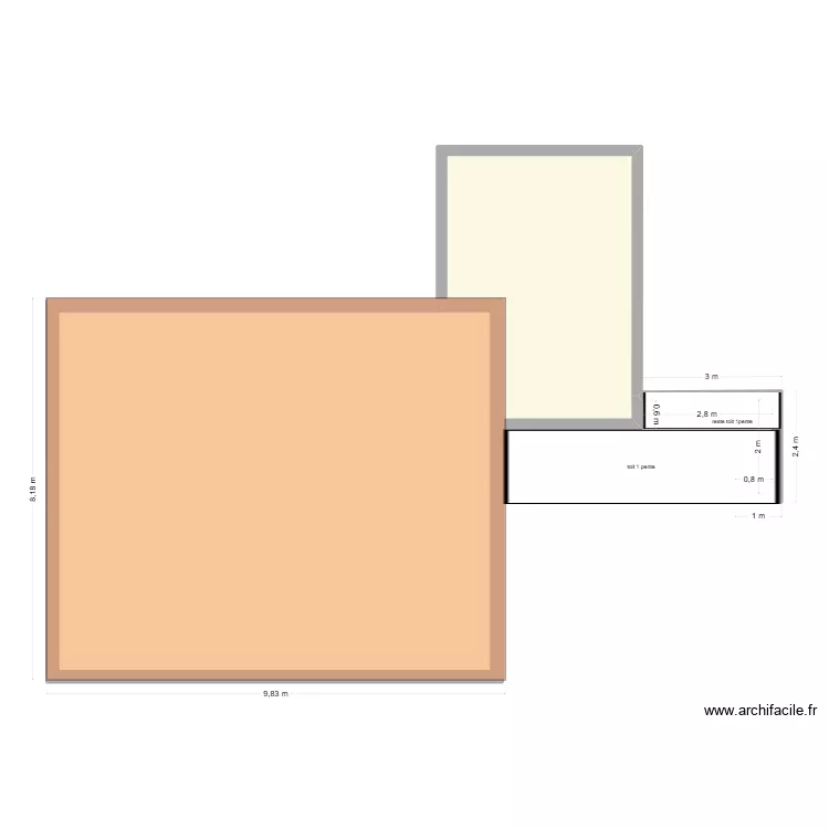 Aménagement extérieur avec toit. Plan de 2 et 91 m² Aménagement extérieur avec toit. Plan de 2 et 91 m²