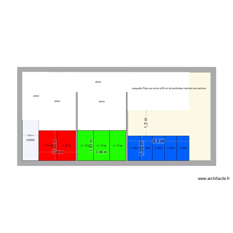 plan vu de face lave linge perpignan. Plan de 1  et 42 m²