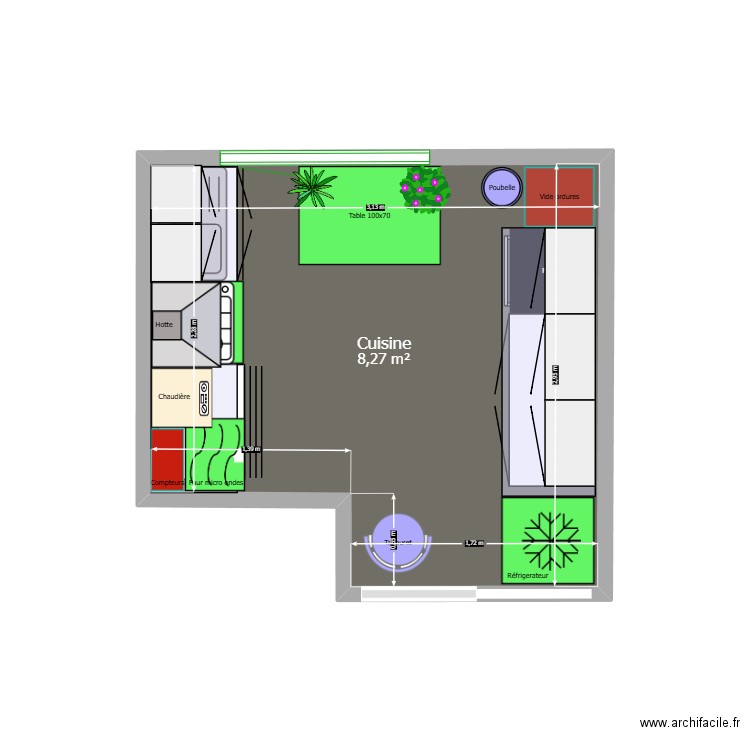 Cuisine. Plan de 1 pièce et 8 m2