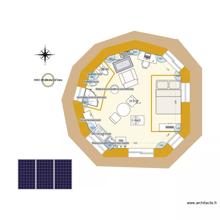paillourte. Plan de 1 Pièce et 26 m²