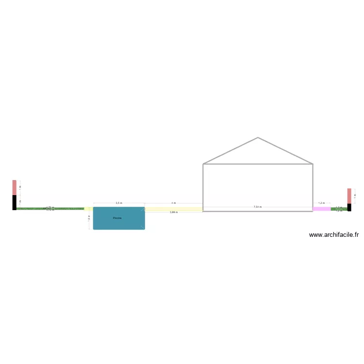 Vue en coupe 1-1. Plan de 2 pièces et 4 m²
