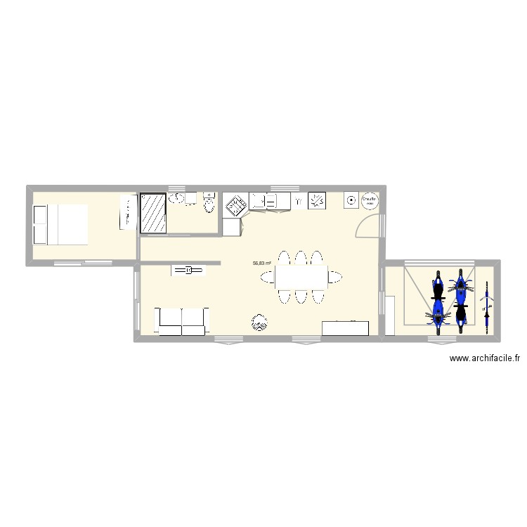 2 conteneur 40 pieds. Plan de 1 pièce et 57 m2