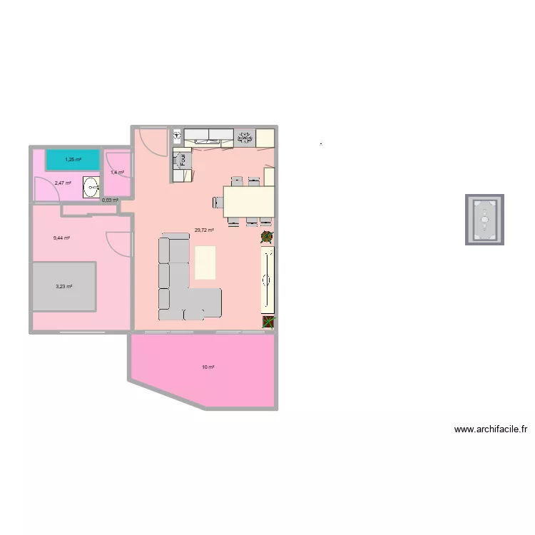 F2 Signal. Plan de 9  et 58 m²