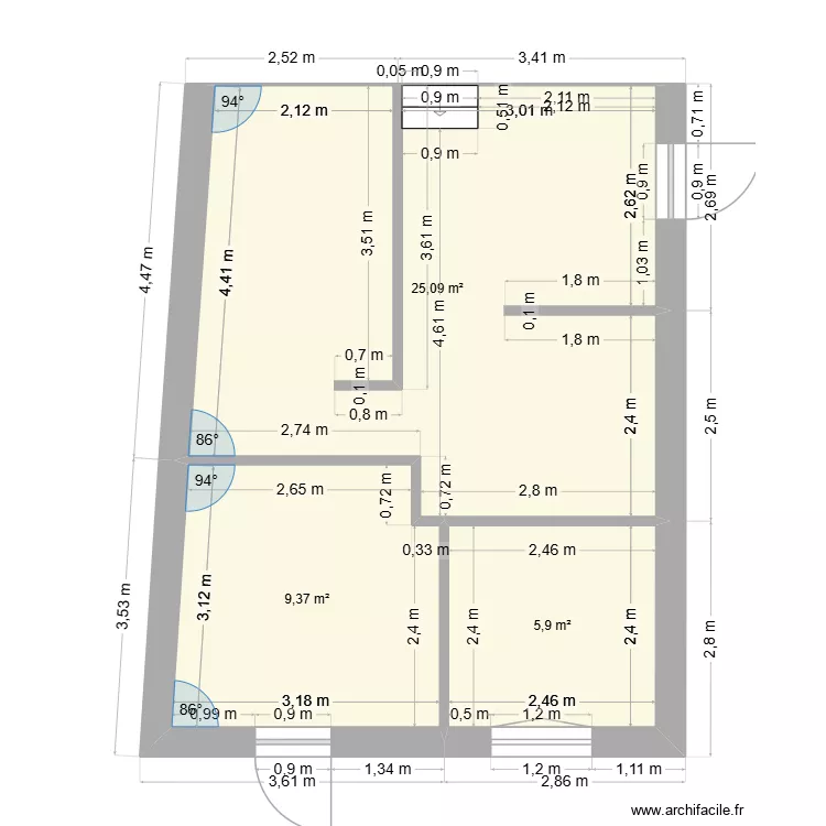 extension j&eacute;r&ocirc;me. Plan de 3  et 40 m²