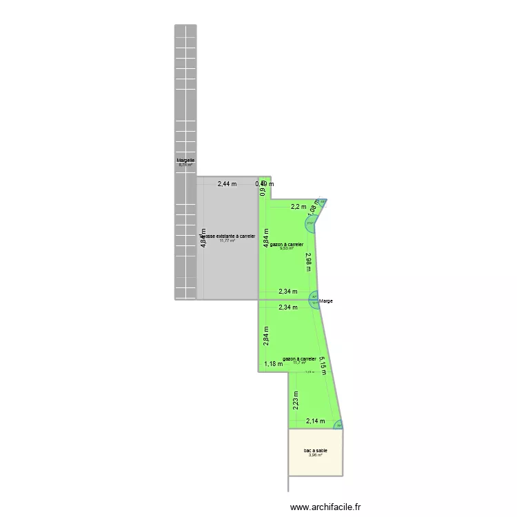 terasse. Plan de 5  et 46 m²