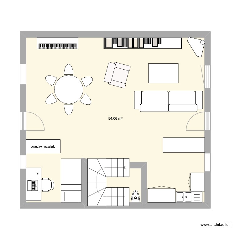 VDA. Plan de 1 pièce et 54 m2