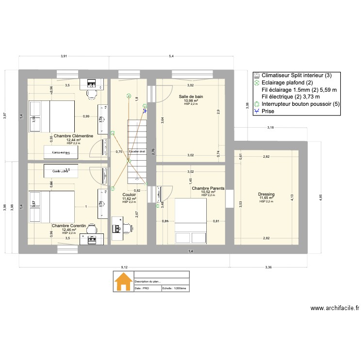 Etage 1. Plan de 6 pièces et 70 m2