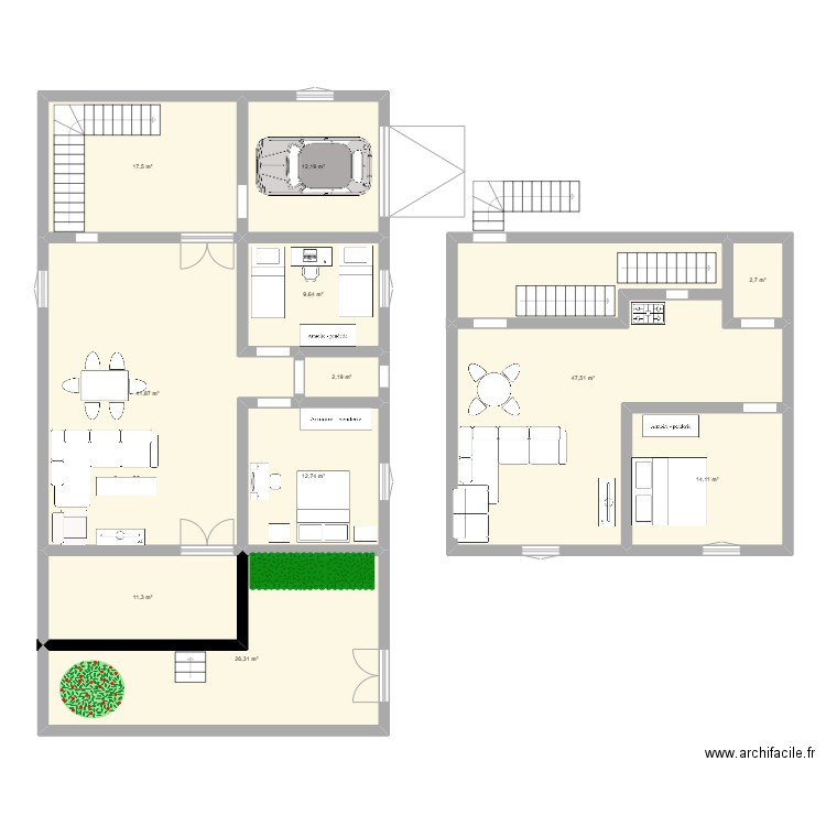 jad. Plan de 11 pièces et 198 m2