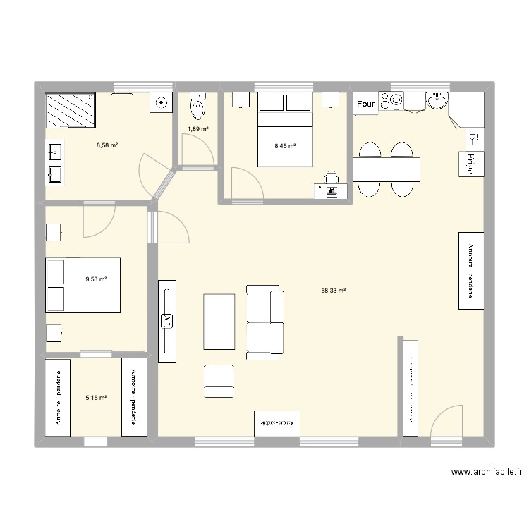 APPART. Plan de 6 pièces et 92 m2