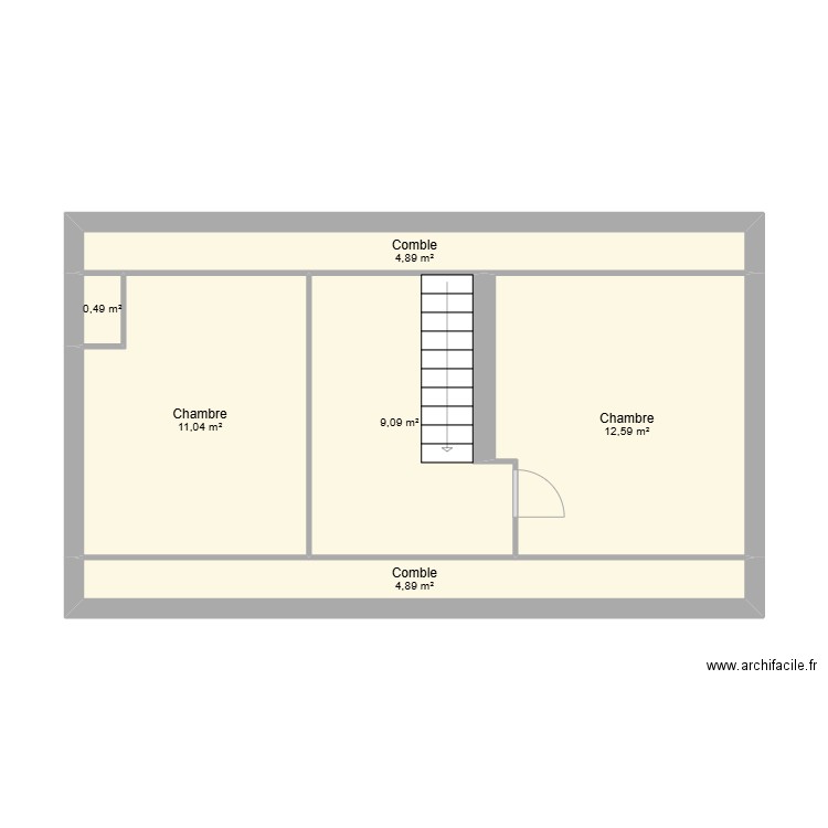 Etage maison. Plan de 1 pièce et 9 m2
