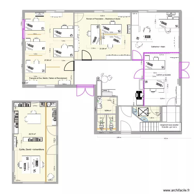 PROJET  7- BUREAUX/WC/DEGAGEMENTS RDC. Plan de 7  et 84 m²