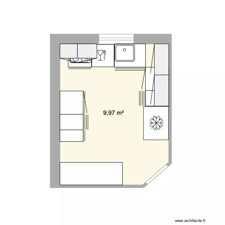 cuisine 1. Plan de 1 Pièce et 10 m²