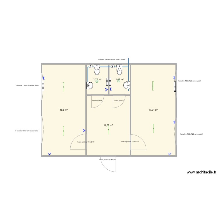 Parc des sports. Plan de 5 pièces et 51 m2