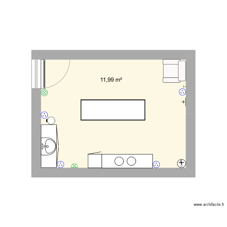 pièce de soin expose institut homme. Plan de 1 pièce et 12 m2