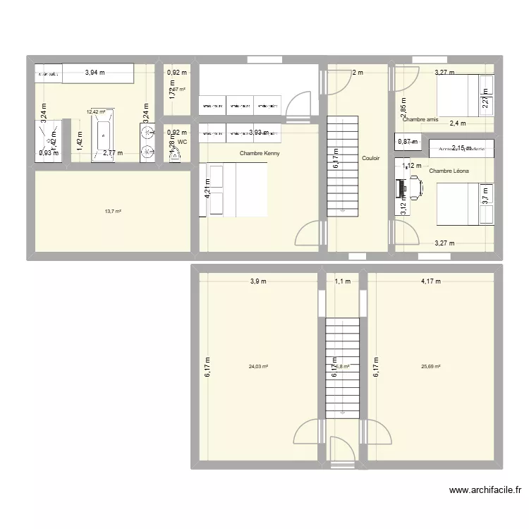 Salle de bain. Plan de 11  et 134 m²