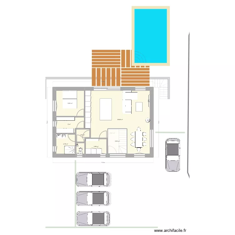 21-11 invers&eacute; moins large. Plan de 17  et 222 m²