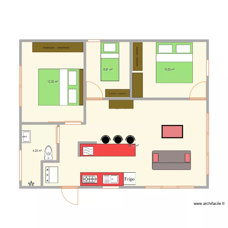 Maison 3 chambres. Plan de 