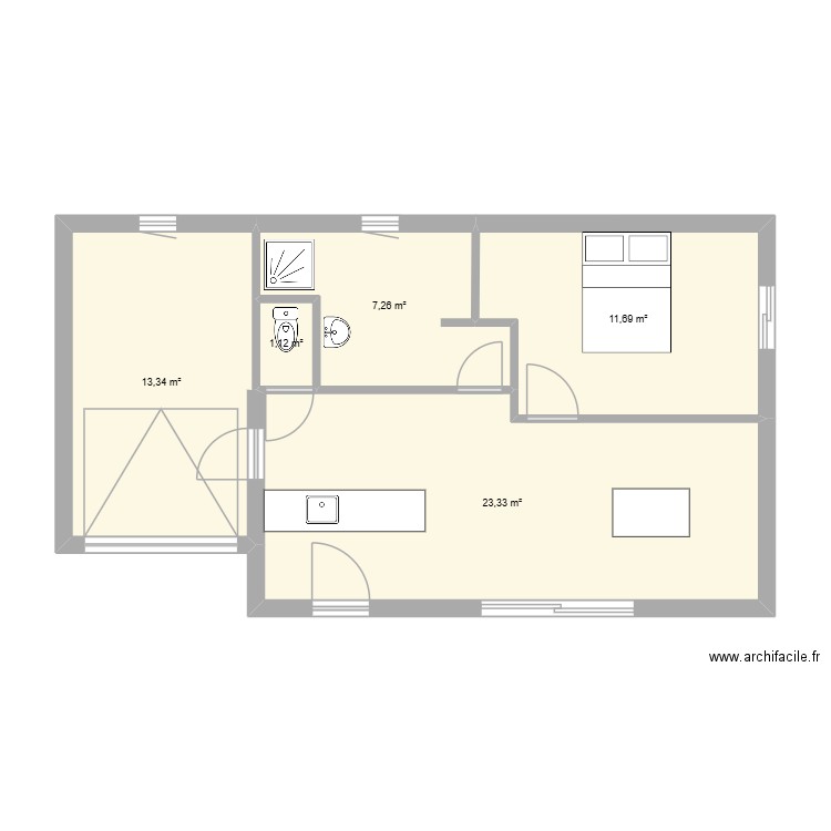 appart01. Plan de 5 pièces et 57 m2