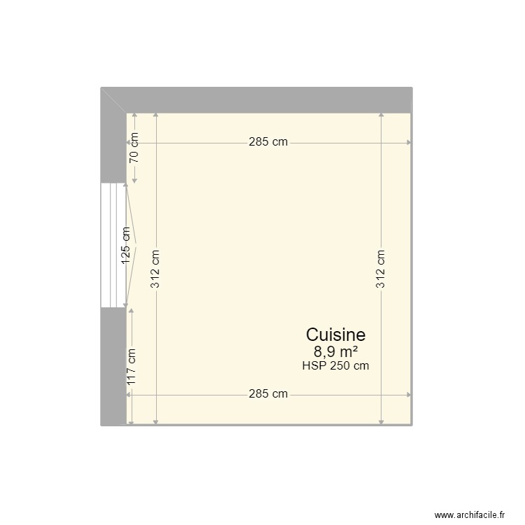 cuisine. Plan de 1 pièce et 9 m2
