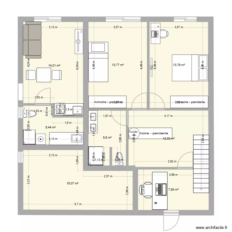 Maison Bas-2. Plan de 8  et 88 m²