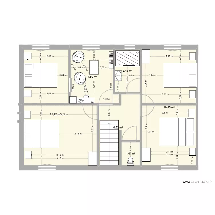 Etage la Rich. Plan de 6 pièces et 61 m²