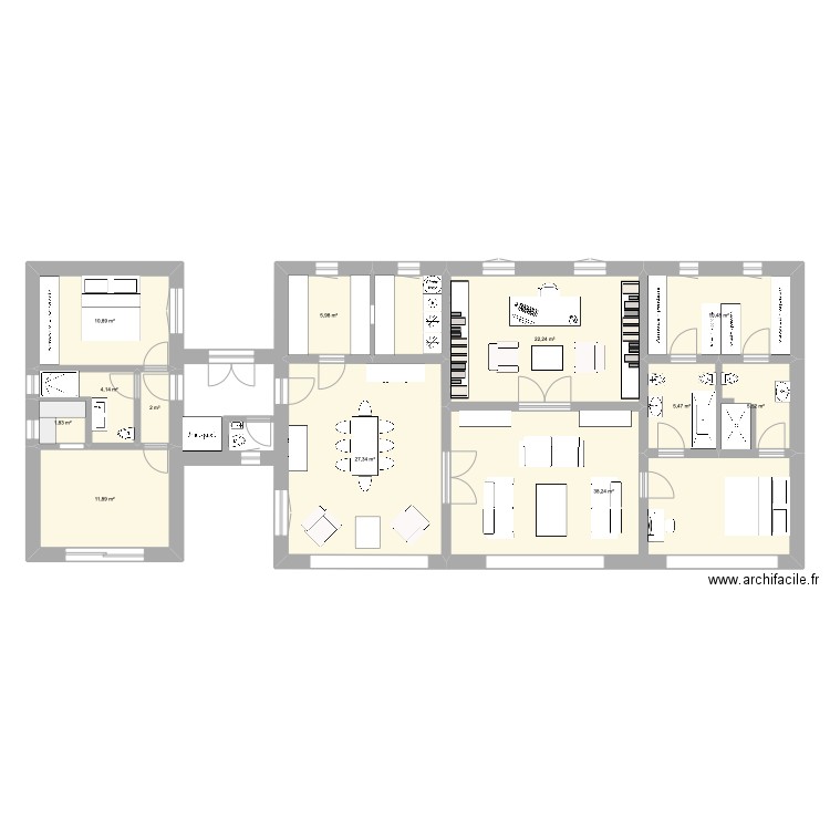 Maison 2024. Plan de 13 pièces et 151 m2