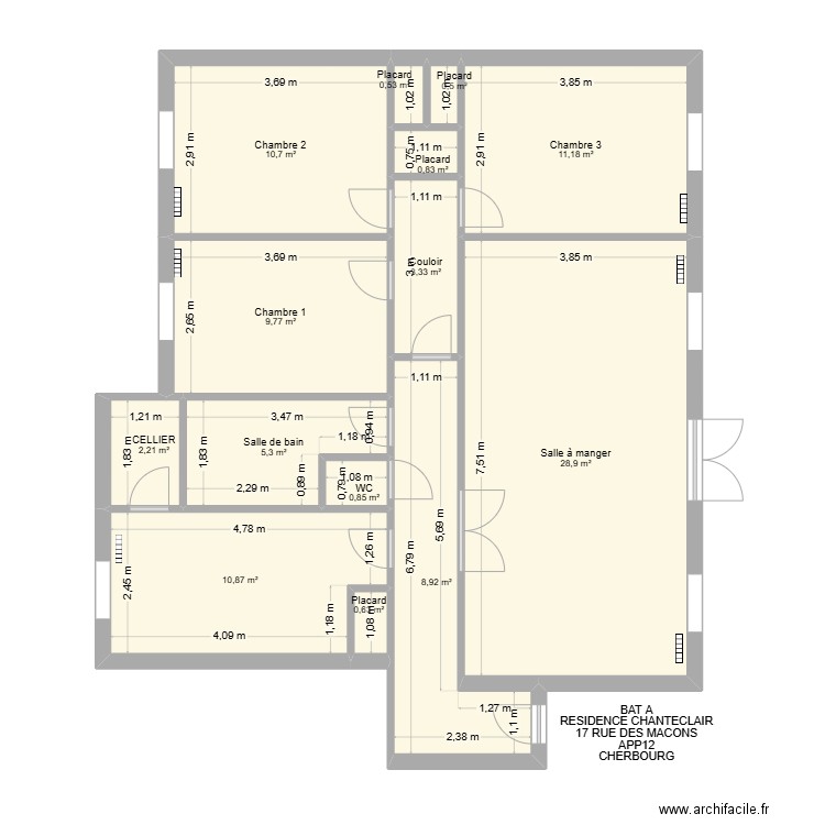 BAT A APP12 res chanteclair. Plan de 14 pièces et 95 m2