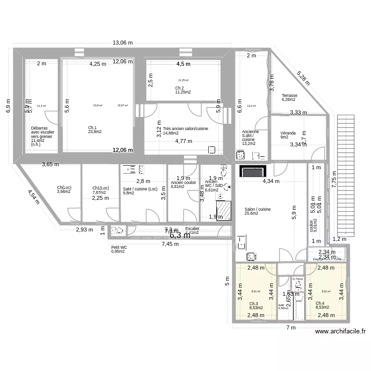 Maison_A_B_C_Etage_surface_2026_02_10. Plan de 10  et 160 m²