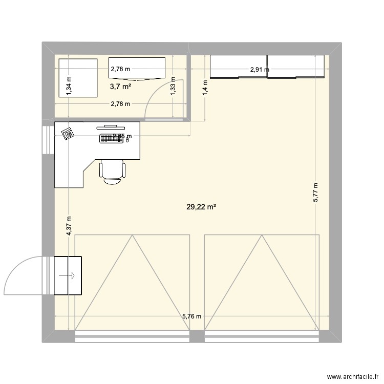 garage. Plan de 2 pièces et 33 m2