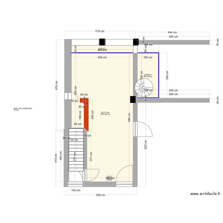 AGH CUBE EN VERRE / complet reprise escalier. Plan de 3 pièces et 45 m2