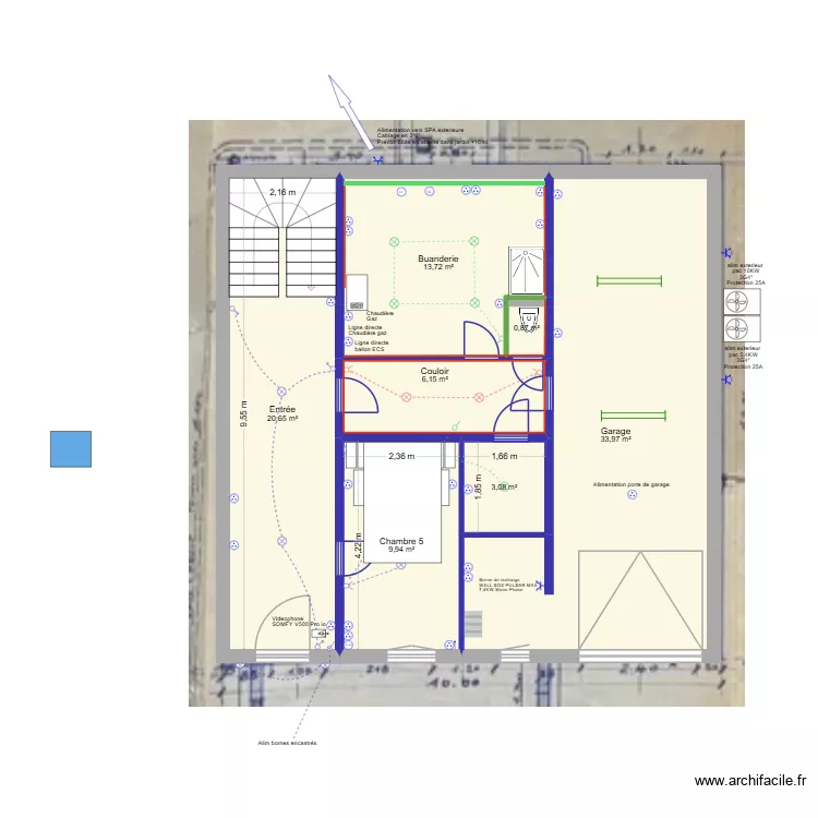 RDJ - Projet plan eletrique v2. Plan de 7 Pièces et 88 m² RDJ - Projet plan eletrique v2. Plan de 7 Pièces et 88 m²