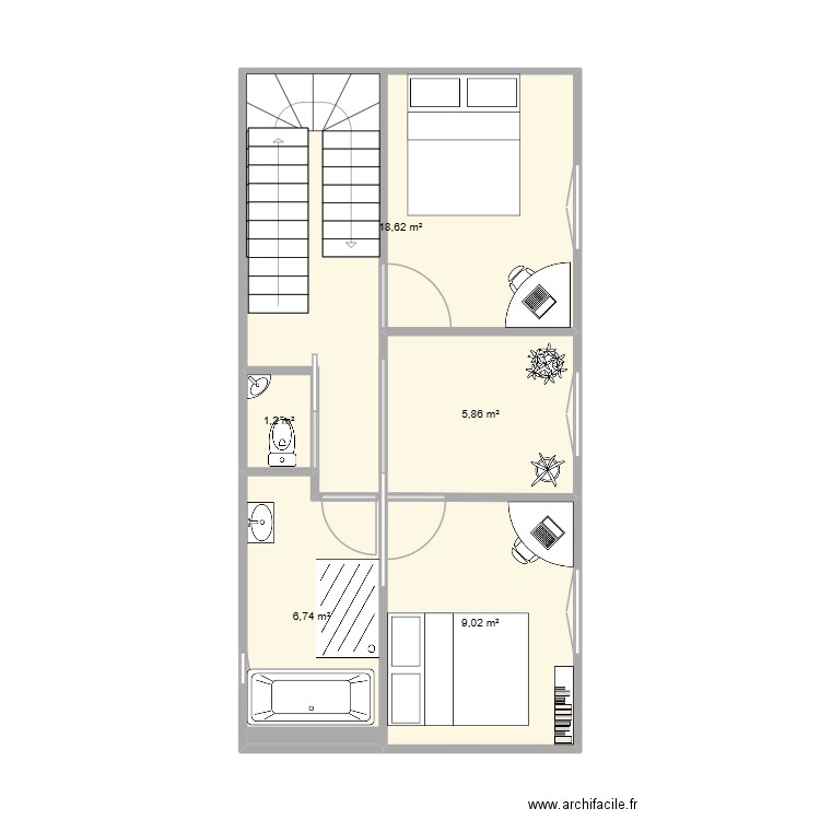 Etage 1 reve 3b. Plan de 5 pièces et 41 m2