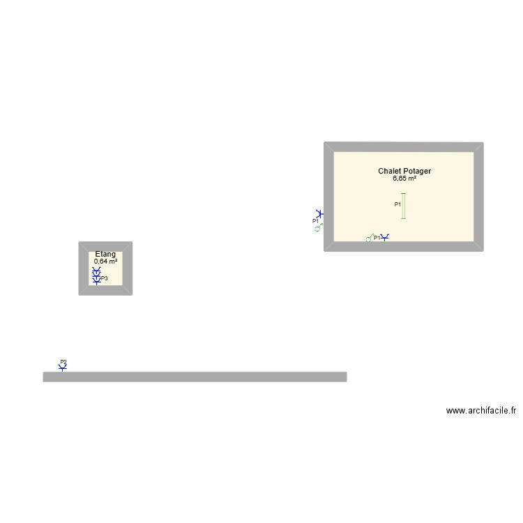 Chalet Potager & Etang. Plan de 2 pièces et 7 m2