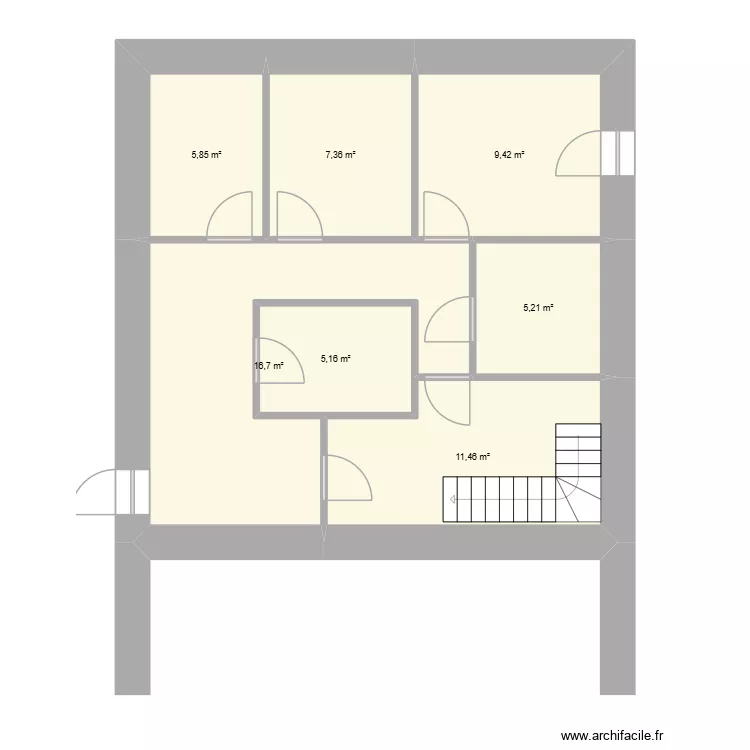 RDC Labastide situation actuelle. Plan de 7  et 61 m²