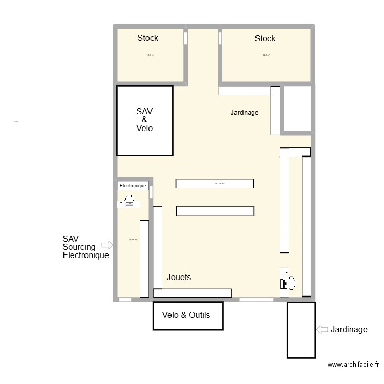 Magasin Chez Zerge. Plan de 4 pièces et 254 m2
