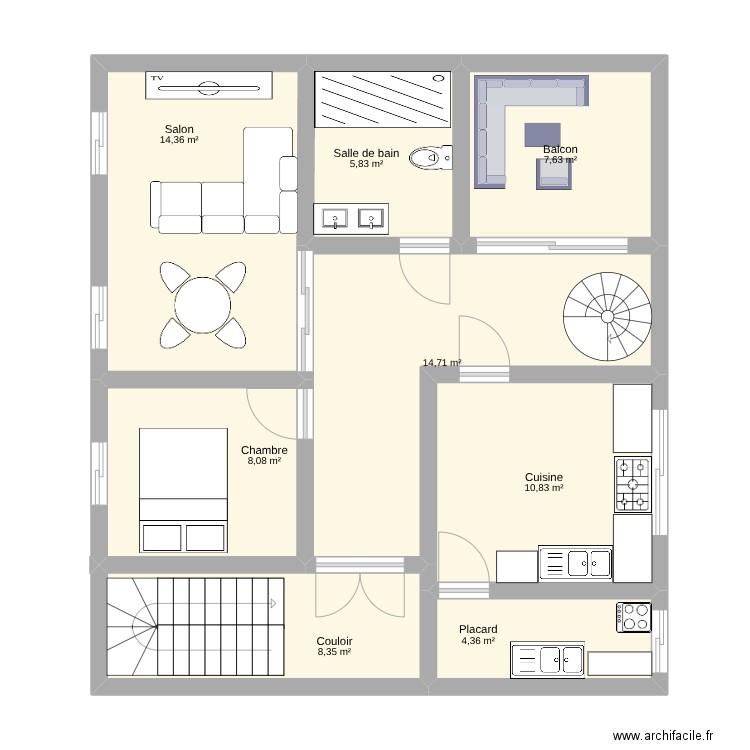 2eme. Plan de 8 pièces et 74 m2