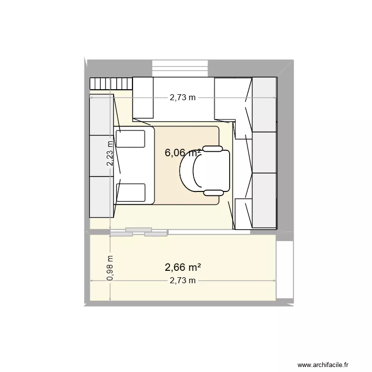 Bureau. Plan de 2  et 9 m²