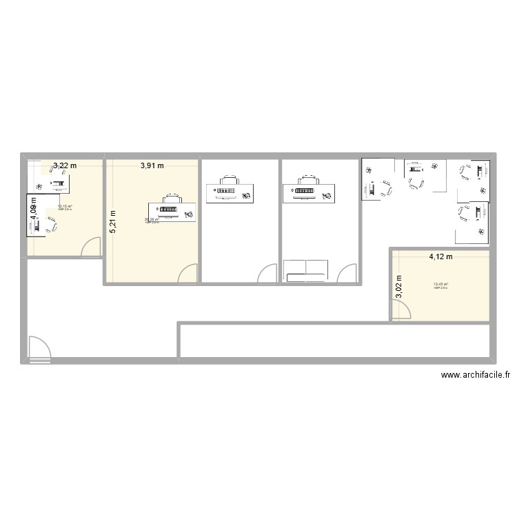 Plan bureau BXB. Plan de 3 pièces et 46 m2