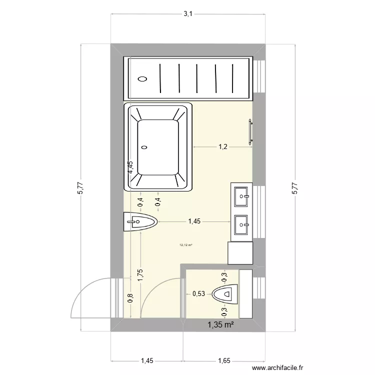 salle de bain 2. Plan de 2 pièces et 13 m²