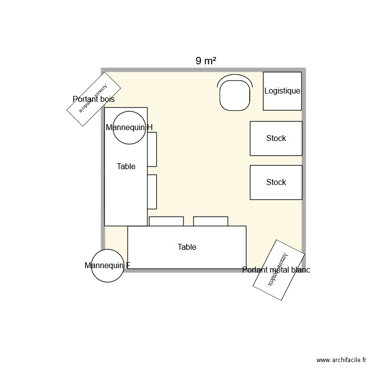 Salon 9m2 b. Plan de 1 pièce et 9 m2