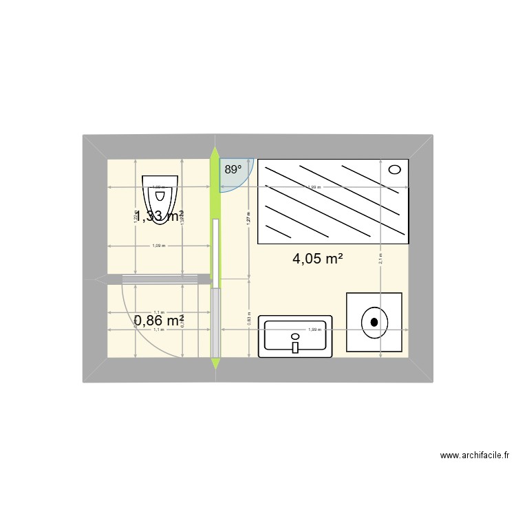 Salle de bain. Plan de 3 pièces et 6 m2