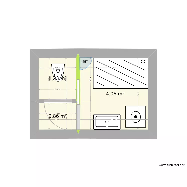 Salle de bain. Plan de 3  et 6 m²