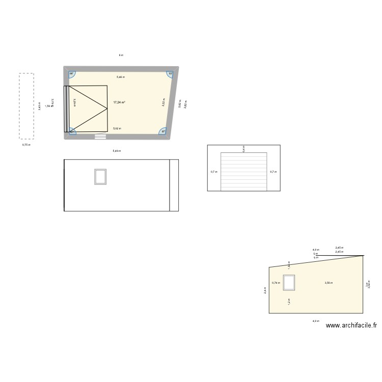 Devant garage. Plan de 1 pièce et 17 m2