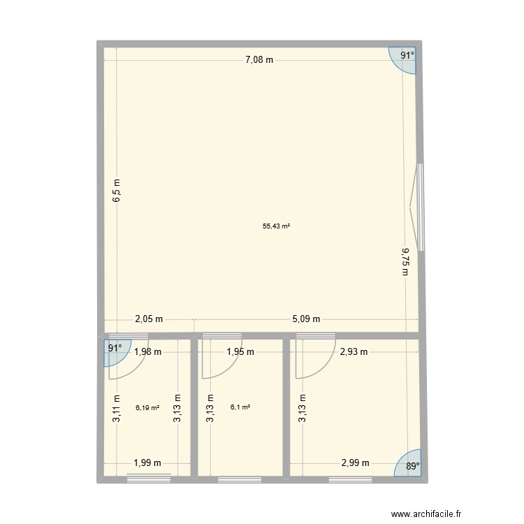 TRANSFORMATION 1. Plan de 3 pièces et 68 m2