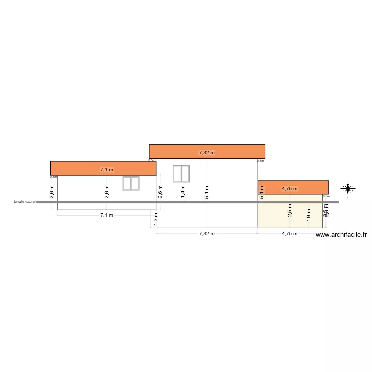 facade maison cot&eacute; Nord. Plan de 