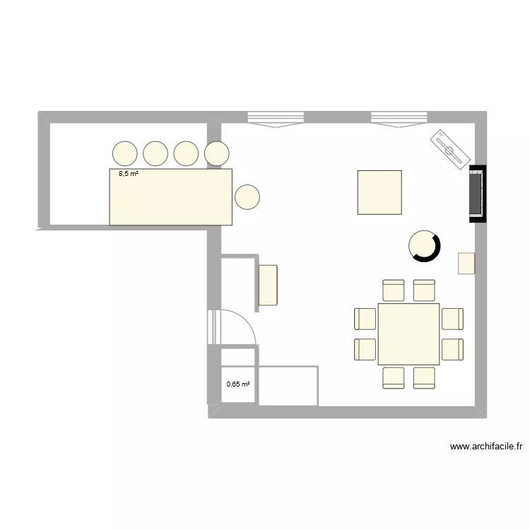 Salon. Plan de 2  et 9 m²