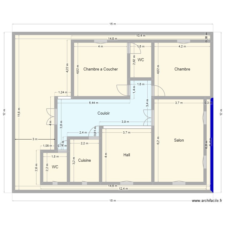 plan de terrain 12m x 15m. Plan de 9 pièces et 153 m2