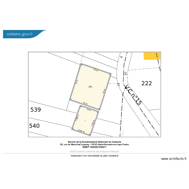 Plan sur parcelle 538. Plan de 2 pièces et 168 m2